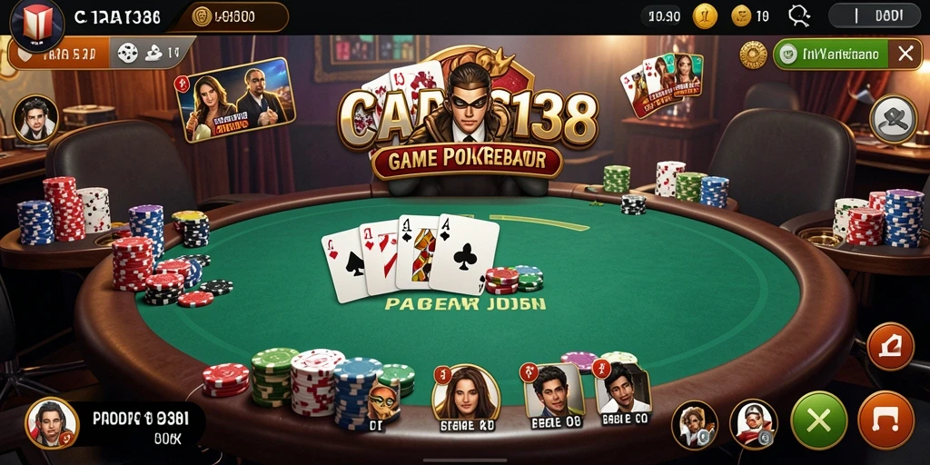 Screenshot menunjukkan tampilan permainan Poker yang menarik dan interaktif.