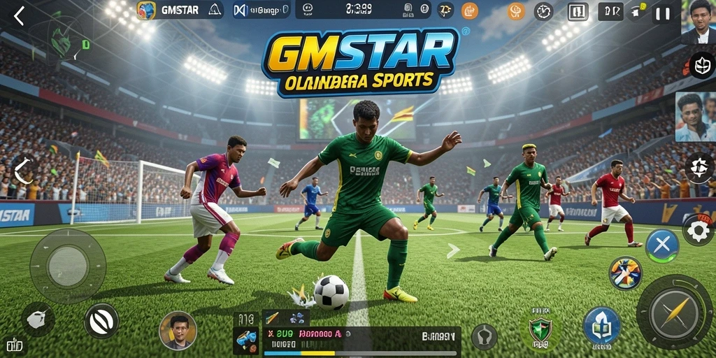 Screenshot utama GMSTAR menunjukkan gameplay seru dalam berbagai olahraga.