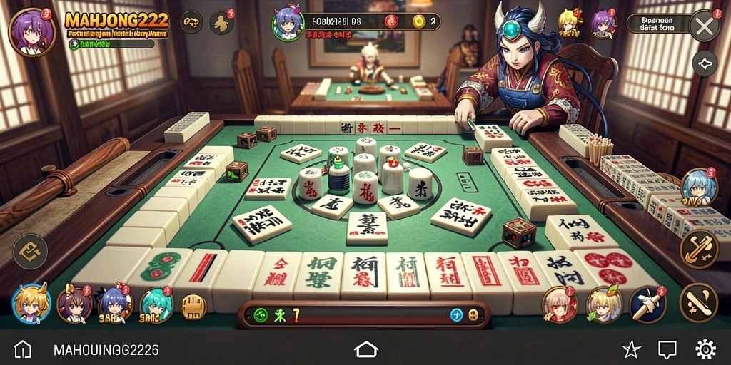 Tampilan aksi seru di permainan MAHJONG222 dengan karakter anime.