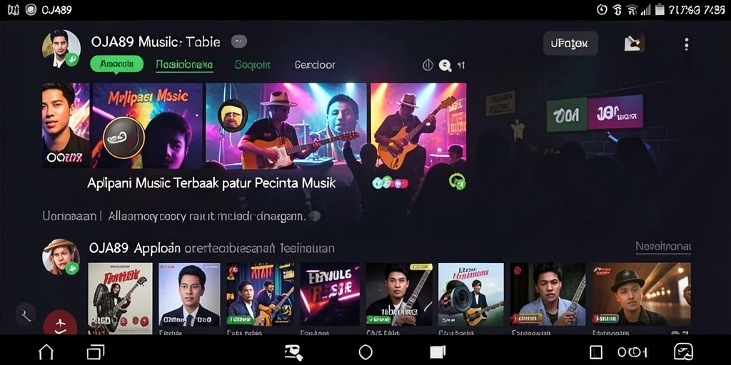Tangkapan layar OJA89 menampilkan fitur interaktif dan koleksi lagu.