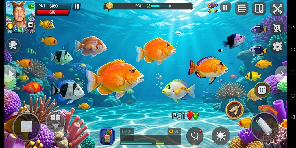 Tampilan gameplay PG11 dengan aksi menembak ikan yang menarik.