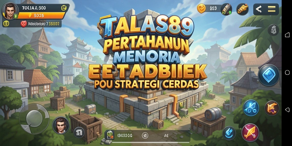 Screenshot gameplay TALAS89 dengan menara yang megah dan musuh mendekat.